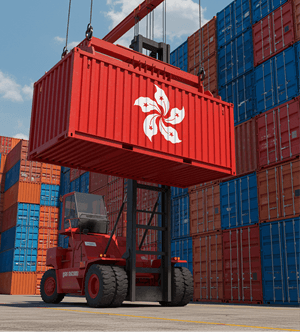 hong kong flag on shipping container
