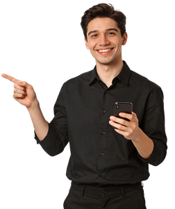 image of man pointing left