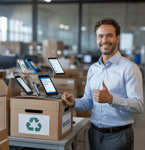 image of man in recycling showroom