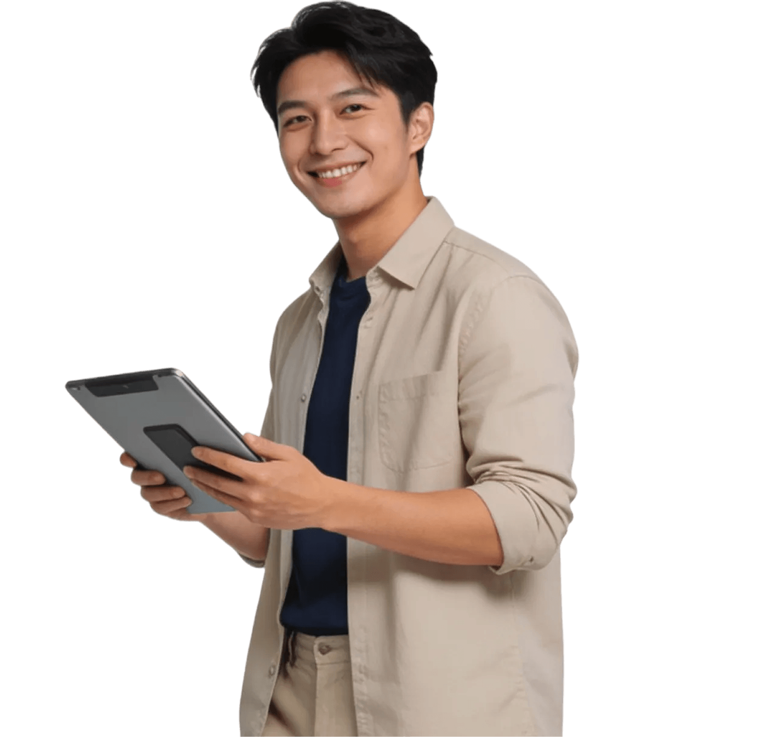 image of man using tablet