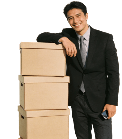 image of man with boxes image